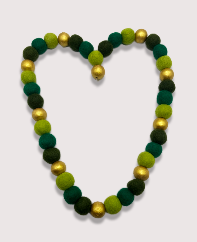 St. Patrick’s Day Hand-Felted Wool Pom Pom Garland - Forest Green & Gold